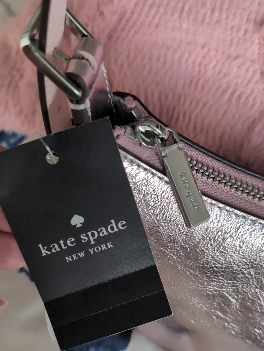 kate spade Crinkle Leather Metallic Crescent Shoulder Bag In Lilac Moonlight
